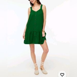J. Crew Forest Green Button-Front Mini Dress
